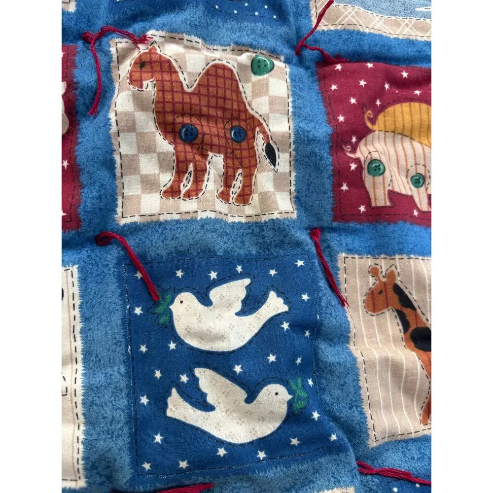 Vintage Baby Blanket Noah's Ark Farm Animals Patchwork Cot/Lap Quilt